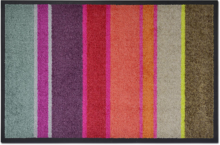 Largo Flache Design-Fußmatte mit bunten Streifen in verschiedenen Farben.
