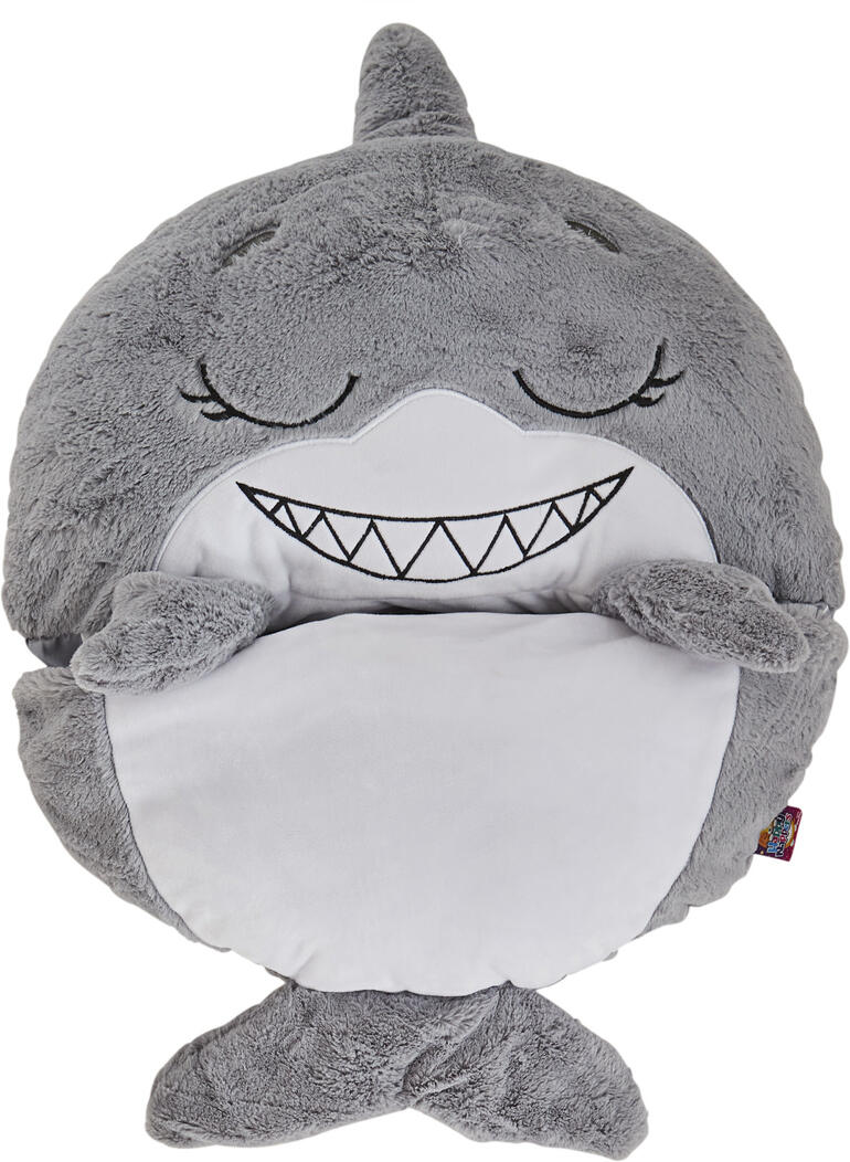 Hai-Kuschelschlafsack mit einem Jungen darin.