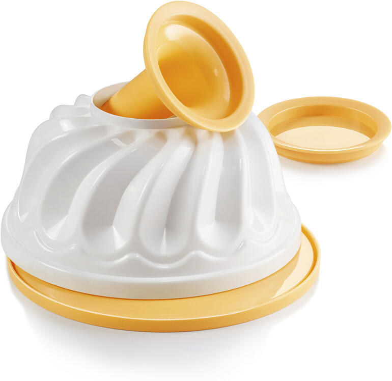 No-Bake-Kranzform, 4-teilig, obenansicht mit Einzelteilen.