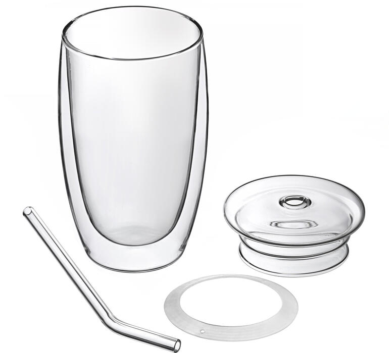 Mundgeblasenes Thermoglas mit Strohhalm und Deckel
