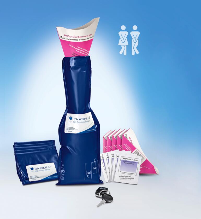 Reise-Toilette Set mit Beuteln und Zubehör für unterwegs.