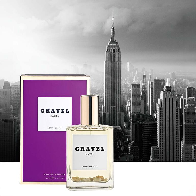 Gravel Hazel Eau de Parfum Spray, 100 ml Gravel Hazel Eau de Parfum vor New Yorker Skyline.