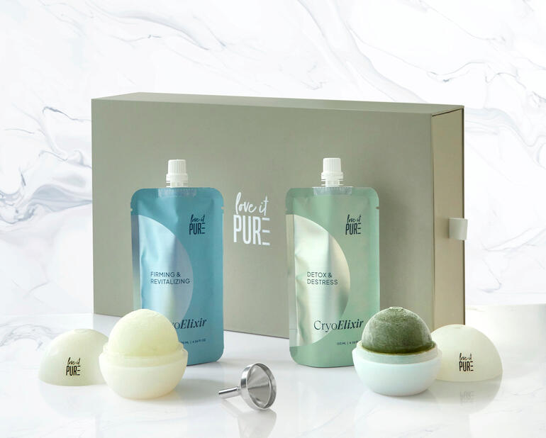 Set für Cryo-Gesichts- und Körperbehandlung mit Produkten in einer Box.