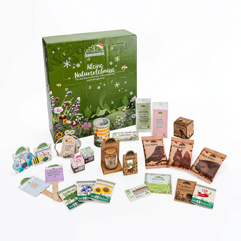 24 liebevoll zusammengestellte Überraschungen für kleine und große Naturfreunde. Schonend zur Umwelt, da komplett plastikfrei verpackt. Adventskalender mit verschiedenen Naturerlebnissen und bunten Verpackungen.
