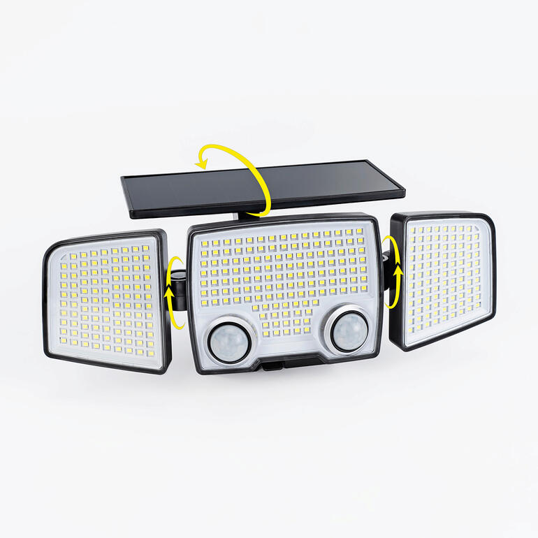 Solar-Sicherheitsleuchte mit ausklappbaren Panelen.