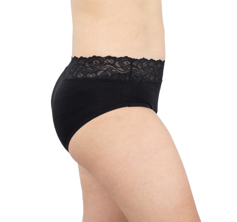 Safety-Spitzenslip Schwarzer Spitzenslip seitlich mit elastischem Spitzenbund.