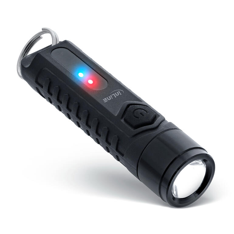 Mikro-Taschenlampe mit Tracker in schwarz und rot.