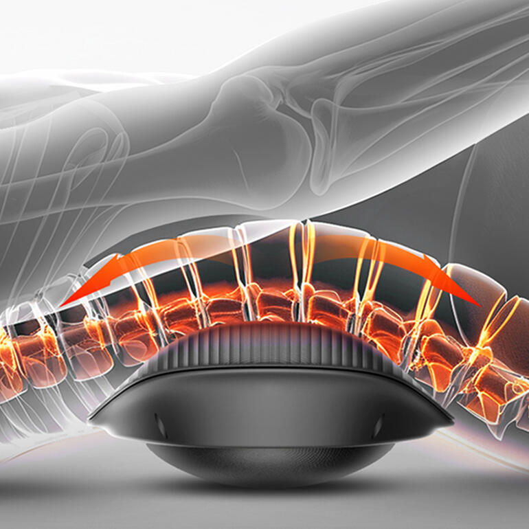 Lendenwirbelmassagegerät mit Darstellung der Wirbelsäule und Massagezonen