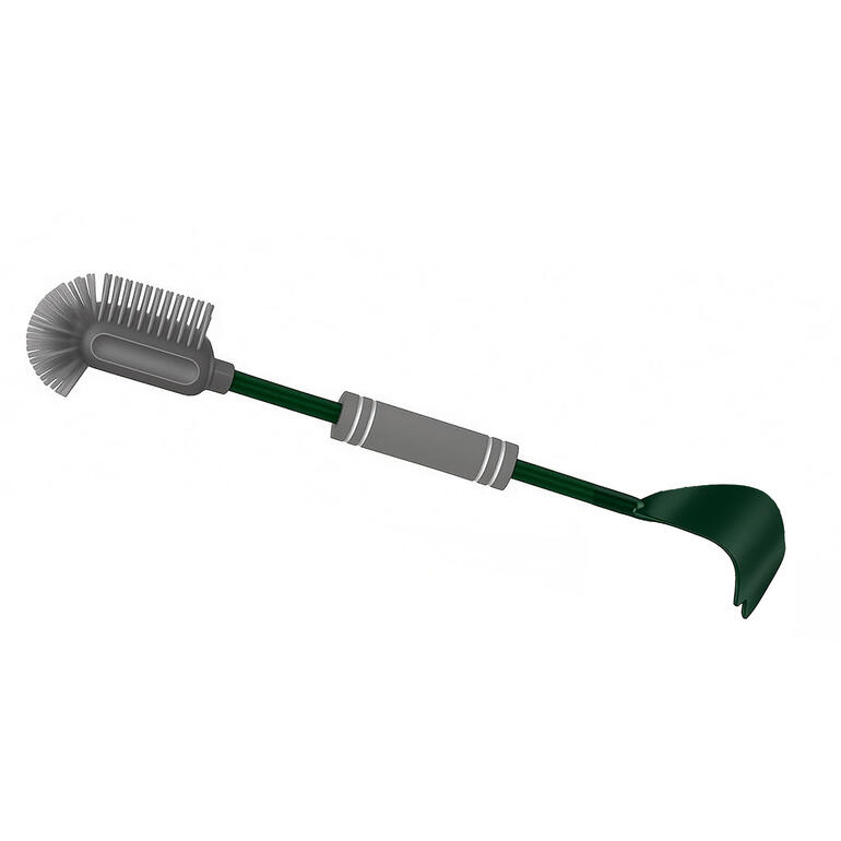 Reinigungswerkzeug für Rasenmäher mit Bürste und Kelle am Ende.