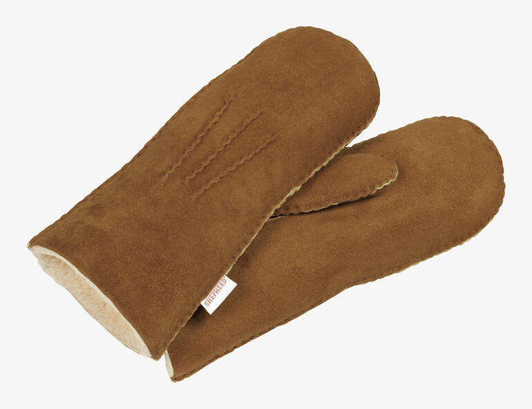 Braune Shepherd Curly-Lamm-Fäustlinge mit weichem Innenfutter