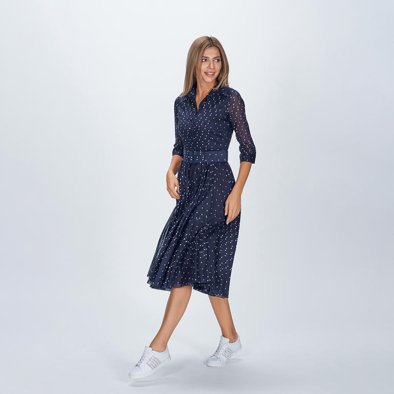 Samantha Sung Tupfen-Kleid Damen Tupfen-Kleid in Dunkelblau, fröhlich laufend