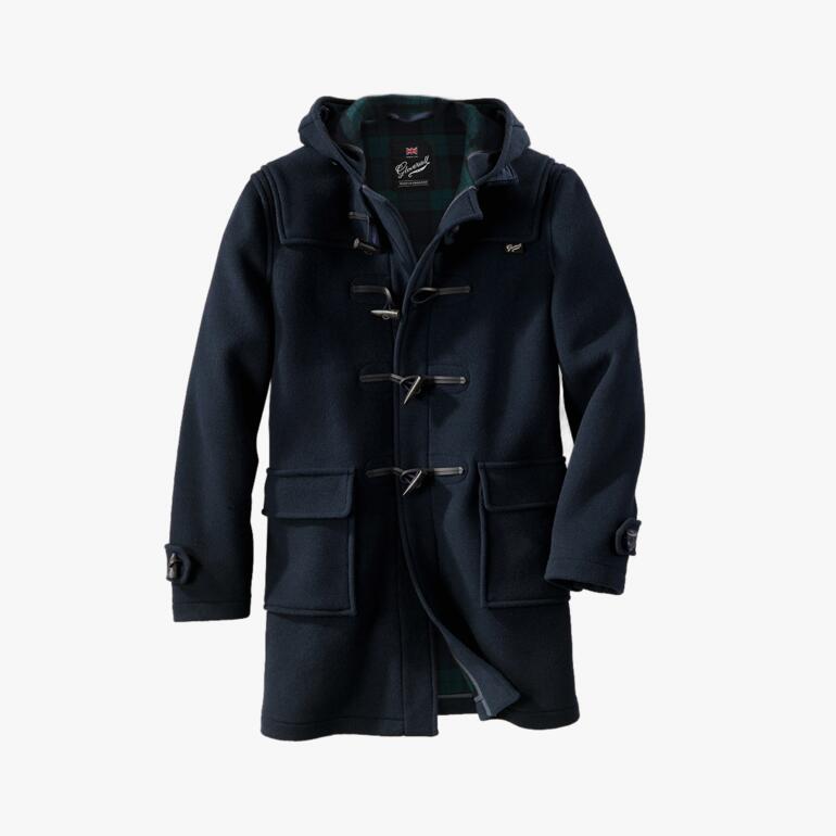 Dufflecoat in Dunkelblau mit Holzknöpfen und Kapuze