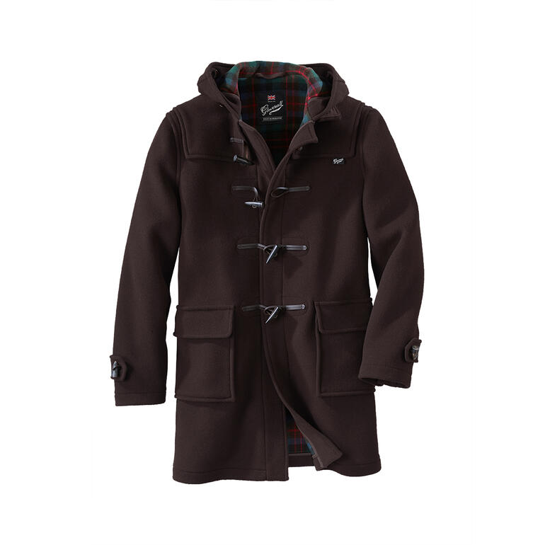Braun Dufflecoat in braun mit Kapuze und Knöpfen