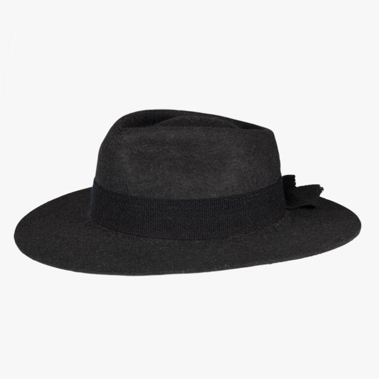Schwarzer Alpaka-Filzhut mit breiter Krempe.