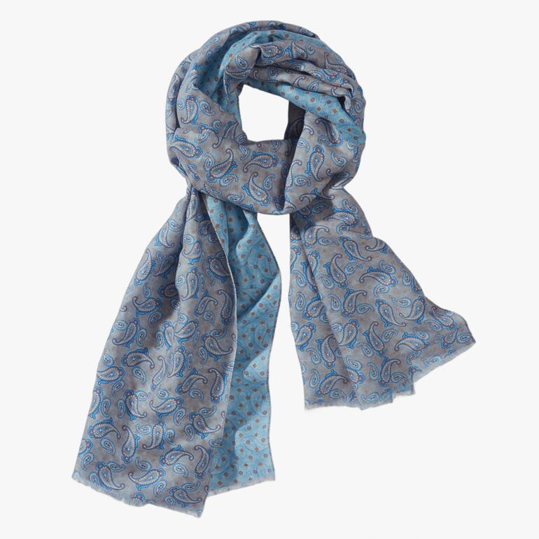 Doppelter Print-Schal in Blau mit Paisleymuster