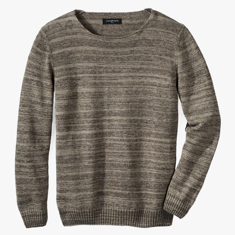 Beige gestrickter Pullover mit langen Ärmeln und Rundhalsausschnitt