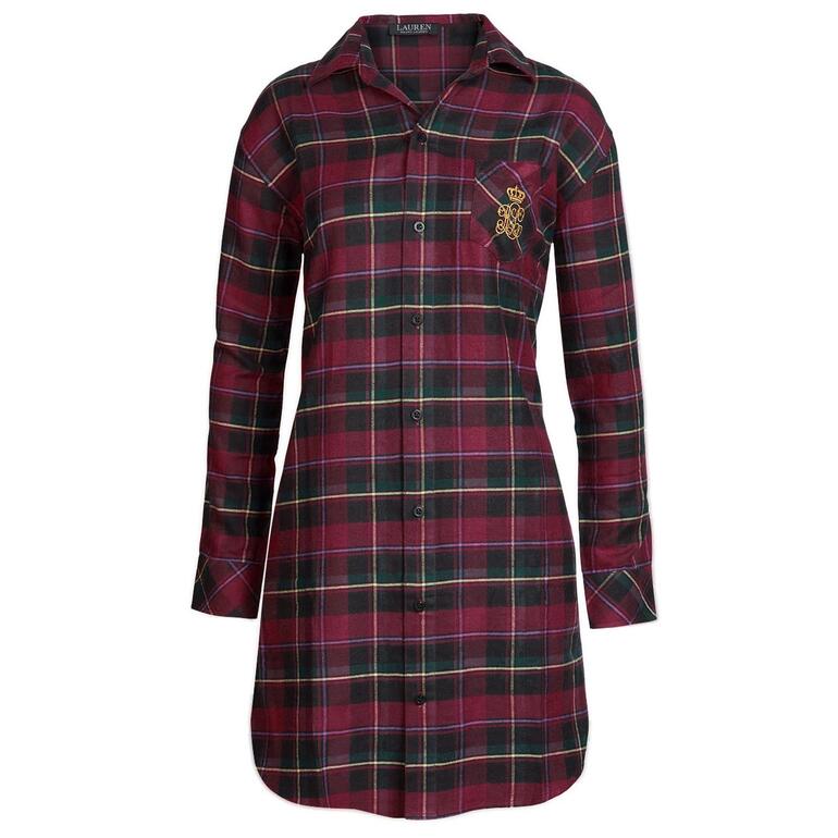 Ralph Lauren Karo-Nightshirt Kariertes Nachthemd mit Knöpfen und gesticktem Wappen.