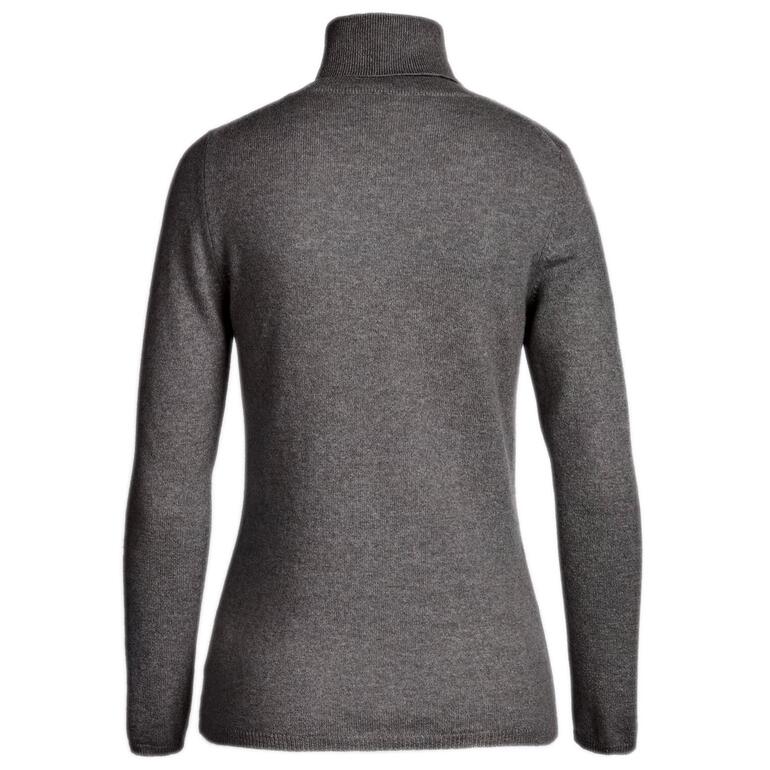 Backansicht eines grauen Rollkragenpullis aus Kaschmir.