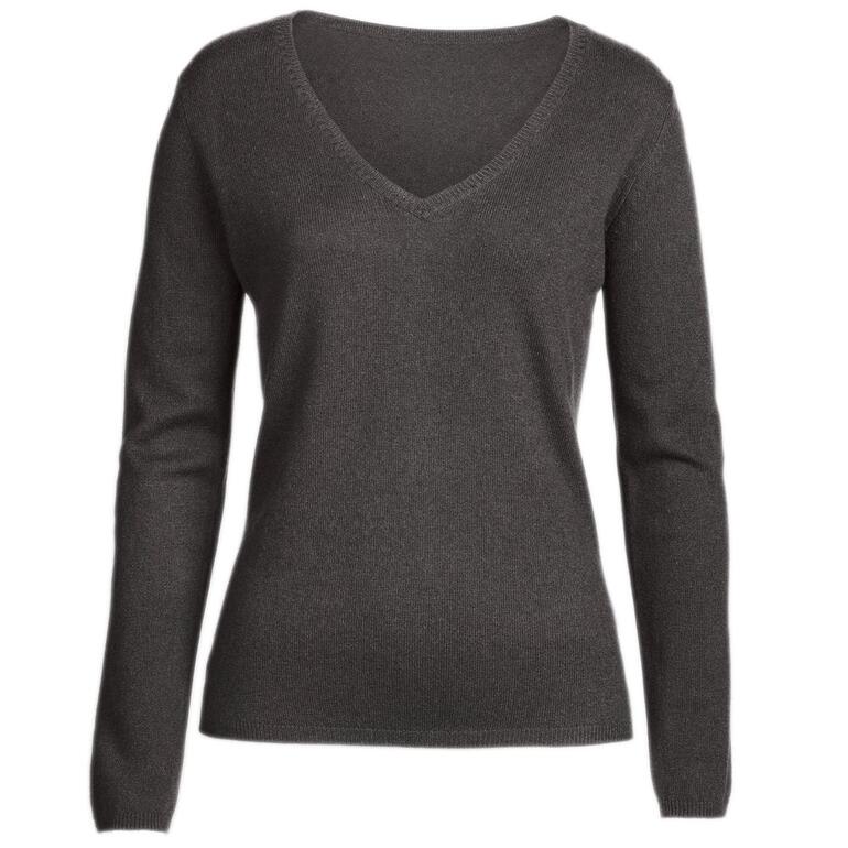 Damen V-Pulli aus Kaschmir in Anthrazit.
