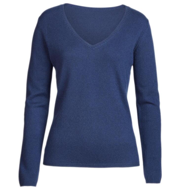 Damen V-Pulli aus Kaschmir in navy.