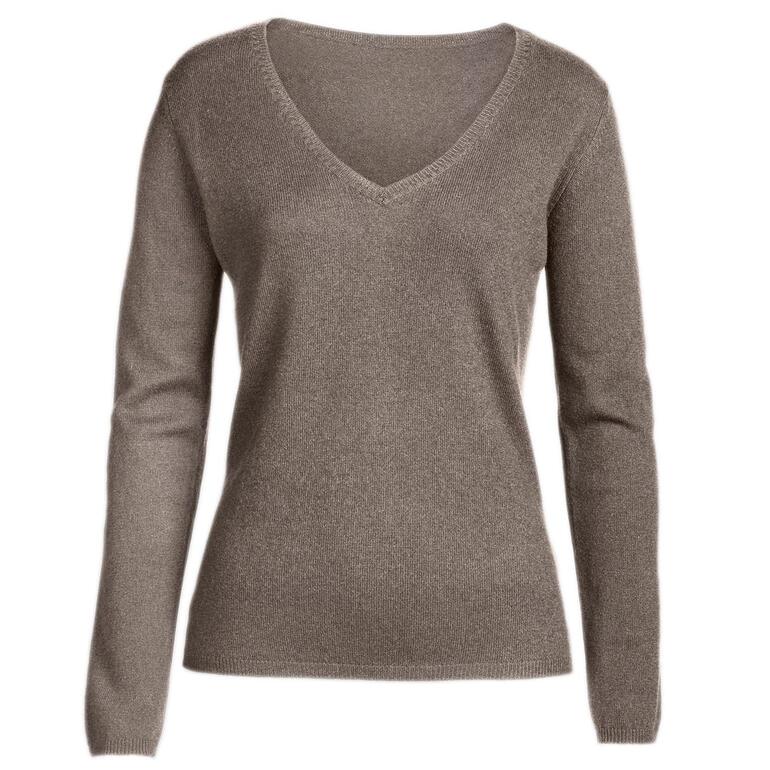 Damen V-Pulli aus Kaschmir in taupe.