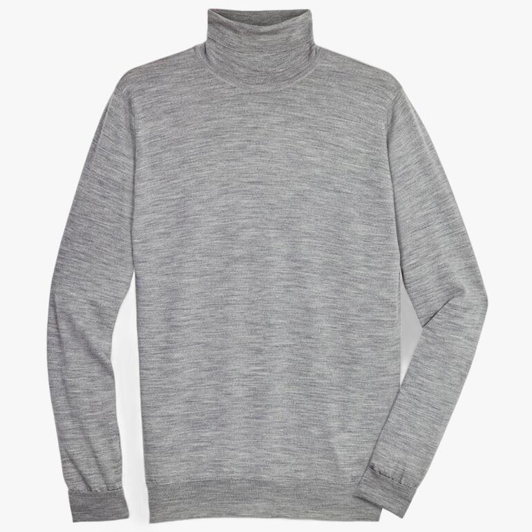 Grau melierter Junghans Strickrolli, flach liegend.