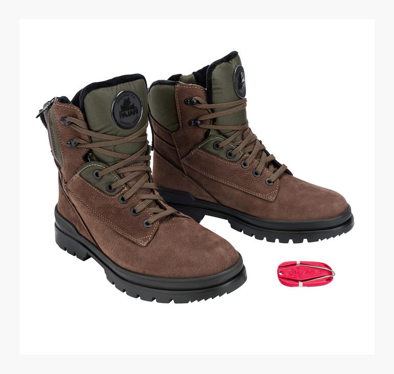 Pajar® Ice Gripper Boot Paar in braun mit rutschsicheren Schnallen.