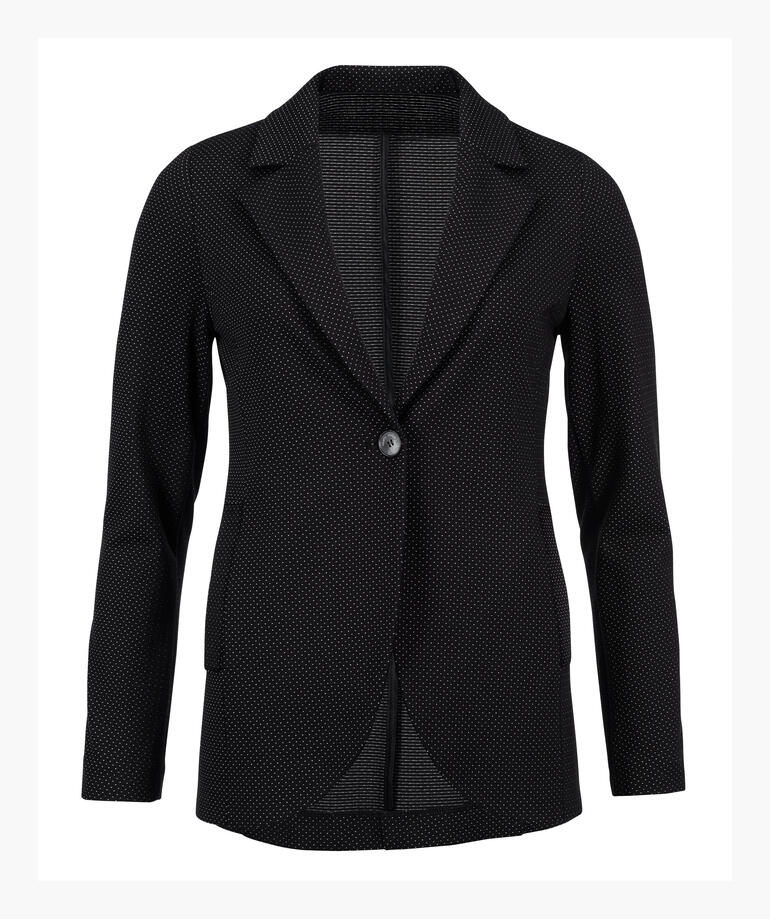 Schwarzer Blazer mit weißen Pünktchen und offenem Kragen