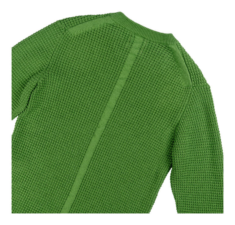 Apfelgrün Grüner Waffelpullover mit strukturiertem Muster, Rückansicht.
