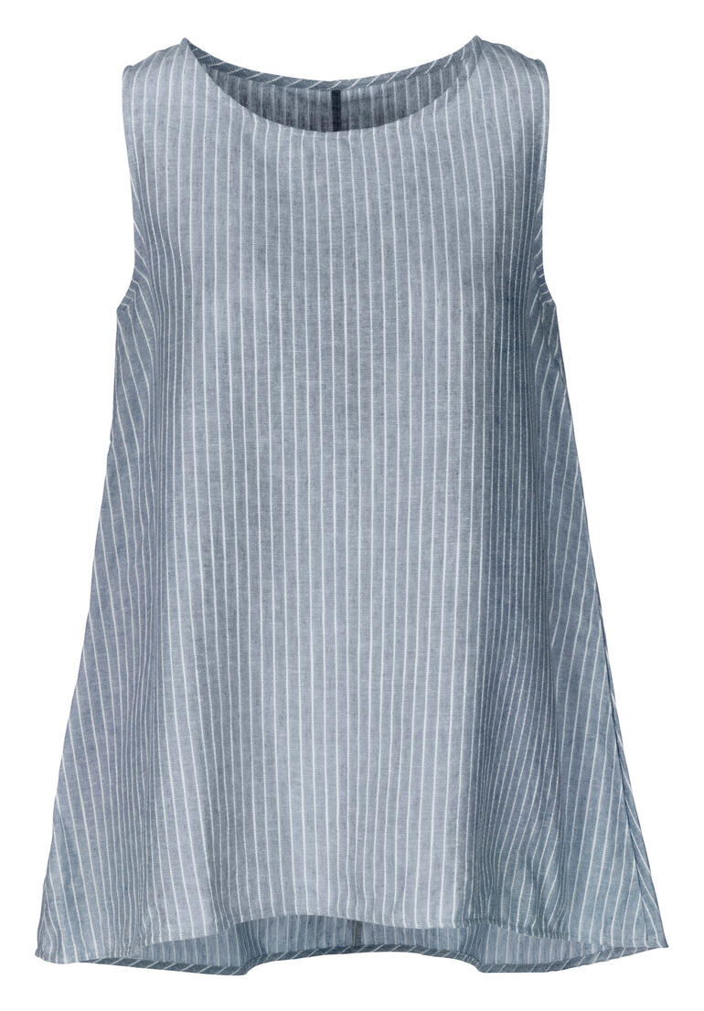 Oscalito Sommer-Loungewear-Kombi, Top in Blau/Creme, frontalansicht.