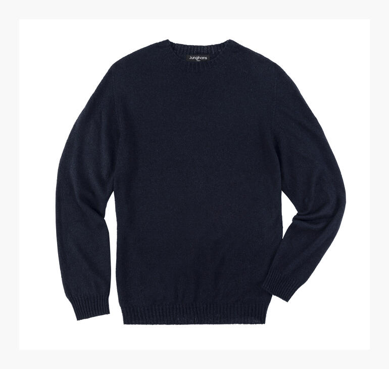 Dunkelblauer Kaschmir-Leinen-Pullover.