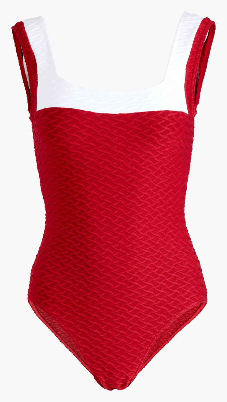 Roter Badeanzug mit strukturiertem Obermaterial, Größe 36.