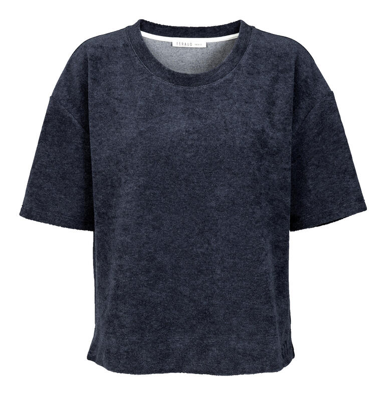 Frottee-Shirt in Dunkelblau mit kurzem, weiten Schnitt.