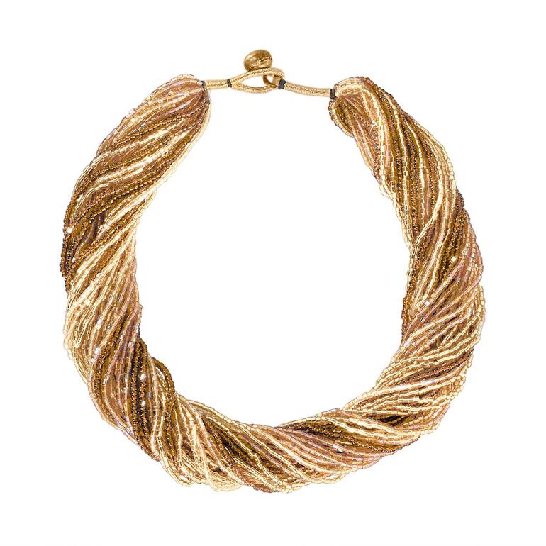 Nepal-Kette in Goldtönen mit gedrehten Textilsträngen