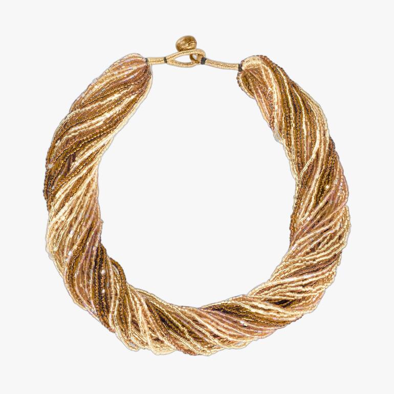 Nepal-Kette in Goldtönen mit gedrehten Textilsträngen