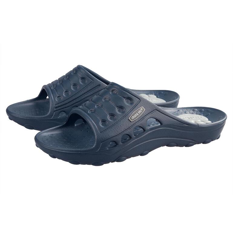 Navy Duxilette in Navy-Größe 36/37, mit offenem Zehenbereich und besonders leichter Sohle.