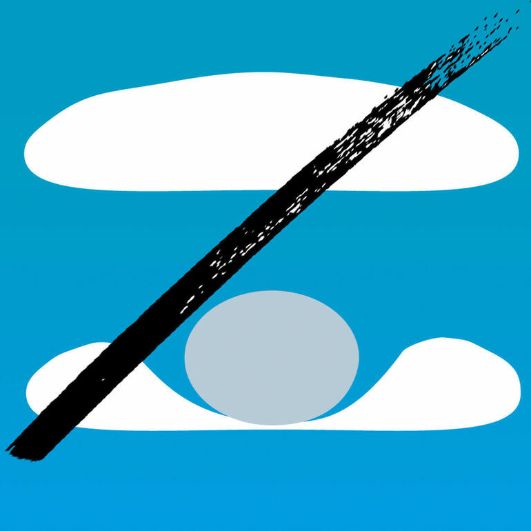 Grafik eines Memory-Faser-Kissens mit zwei Wolken und einem runden Zentrum.