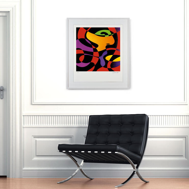Buntes Kunstwerk mit geschwungenen Formen und lebendigen Farben.