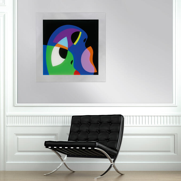 Abstraktes Kunstwerk von R. O. Schabbach an einer Wand.