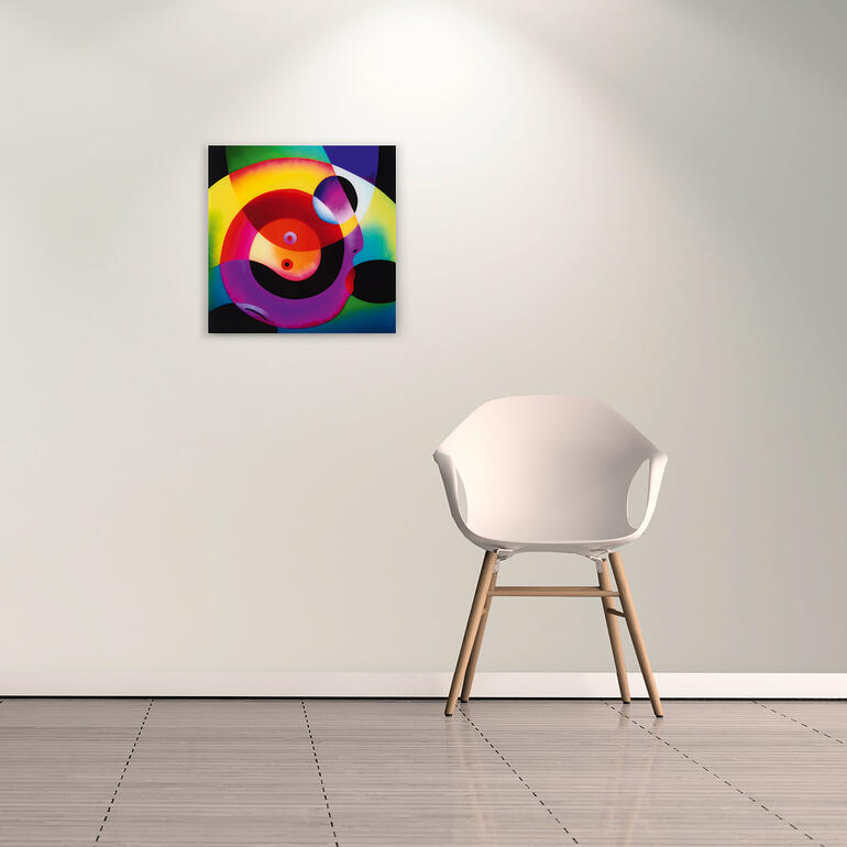 Ein Eyecatcher an Ihrer Wand: abstrahierte Figuren in extremer Leuchtkraft. Informationsblatt über das Werk 'Circle of Love' von R. O. Schabbach.