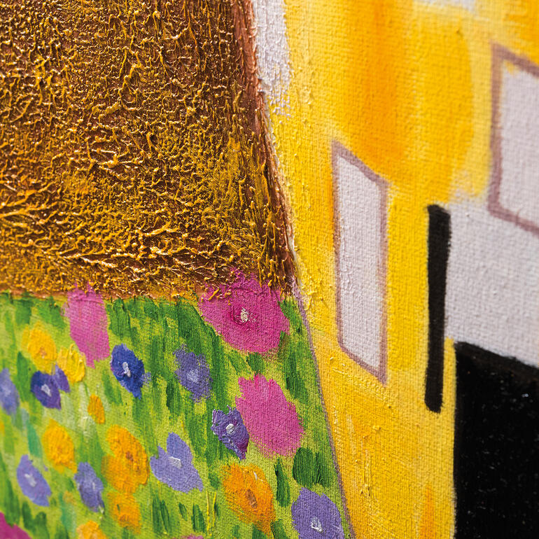 Detail Maßstab ca. 1:8 Detailaufnahme der Farben auf der Leinwand.