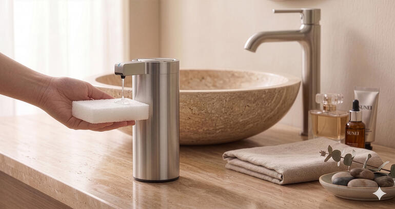 Design-Seifenspender mit Sensor attraktive für Waschbecken in modernem Stil